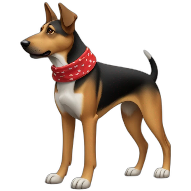 75% Coonhound 25% German Shepherd mix dog wearing small plain red bandana side view full body left facing emoji