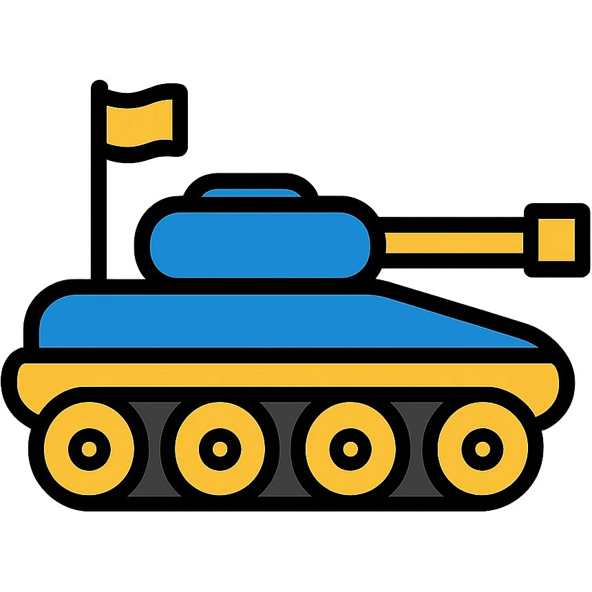 Ukrainian battle tank with blue and yellow national colors emoji