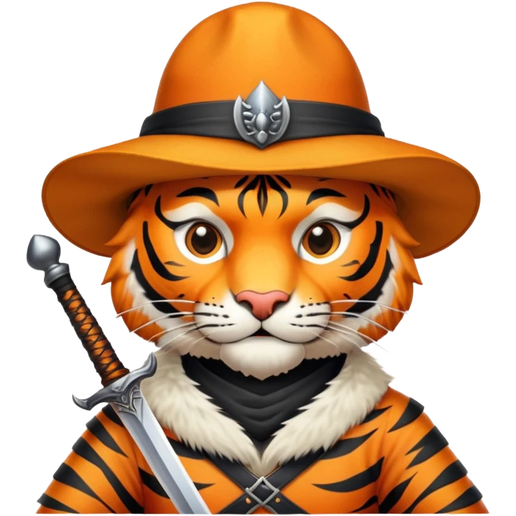 Tiger musketeer with hat and sword emoji
