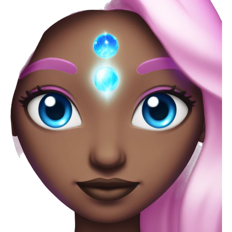 magical diva with pink andromedan skin long hair and blue eyes glowing third eye emoji