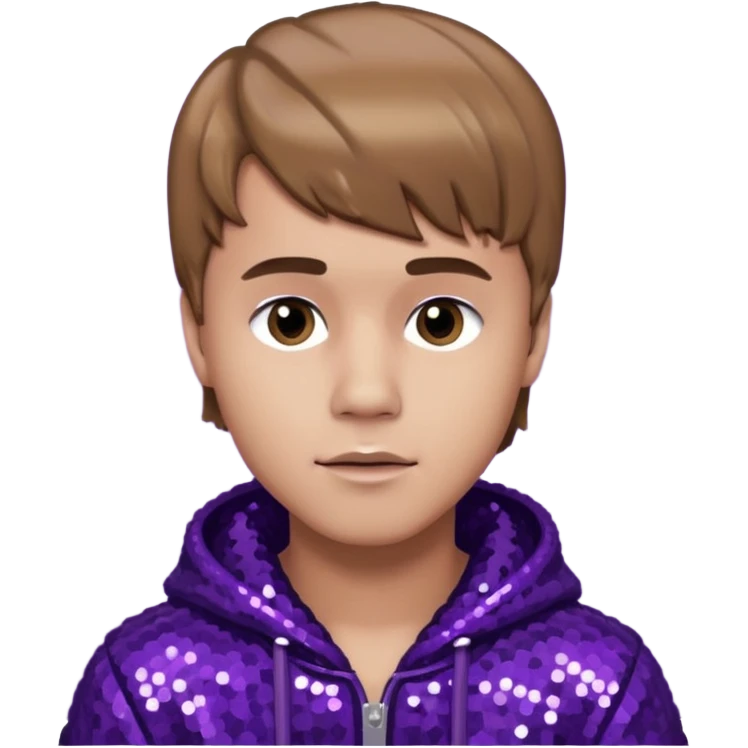Justin Bieber with light brown hair, dark purple sequin outfit emoji