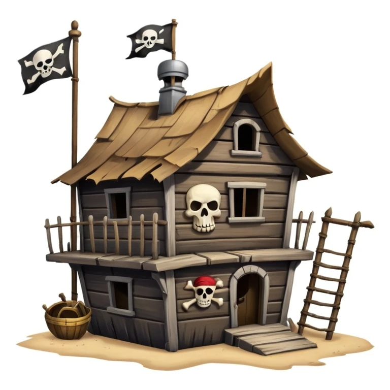 old pirate's house with skull flag emoji