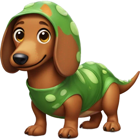 Sausage dog wearing a dinosaur costume  emoji