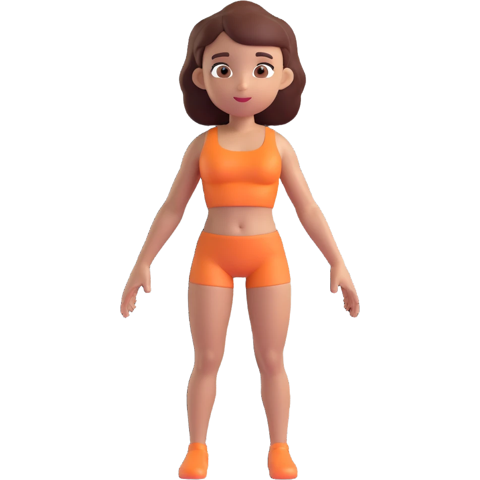 Slightly increase the volume of the upper body of the girl, significantly spread them apart from each other, make the skin color the same for both characters, keep the cartoonish 3D style. emoji