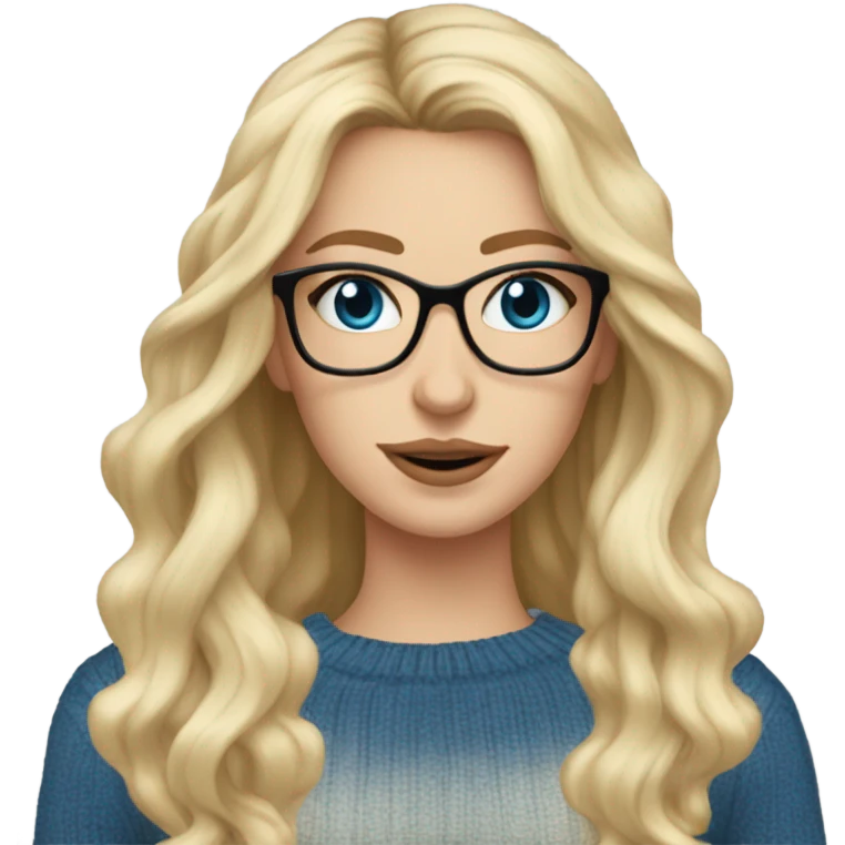 Blonde balayage hair white women sweater blue eyes and small glasses cell phone  emoji