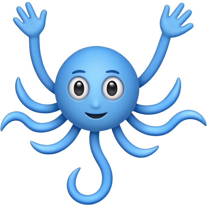 blue whirlwind emoji with googly eyes and blue stick arms and legs, simple emoji look emoji