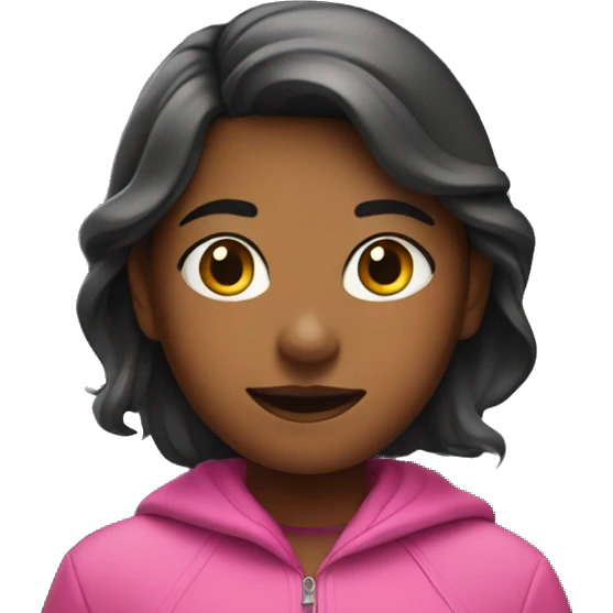 Girl in pink sking in front of a mountain  emoji