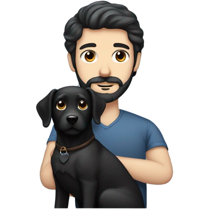 Dark hair blue eye man beard and mustache holding black Labrador  emoji