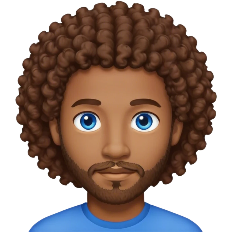 black man with brown curly hair and blue eyes facial hair emoji