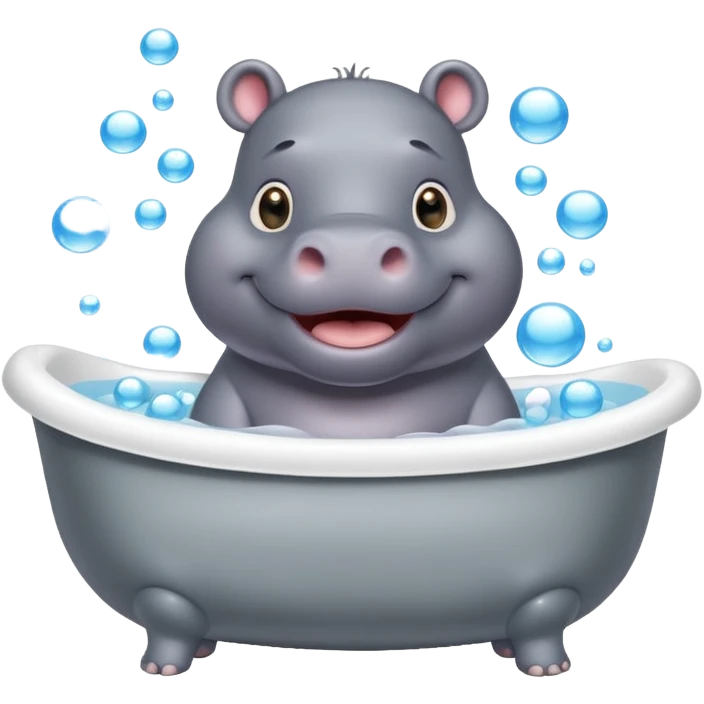 happy hippo with bubbles in bathtub emoji