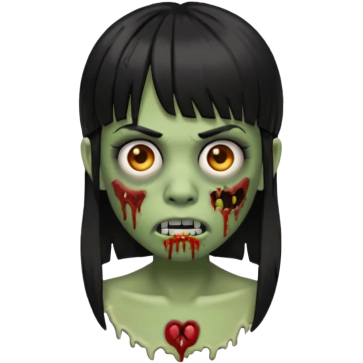 make a zoombie iphone emoji with medium black hair with bangs, piercing in both eyebrow and septum emoji