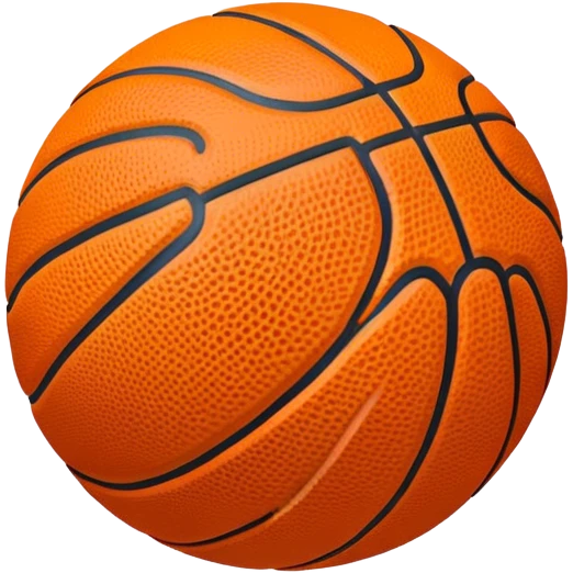 Cinematic Realistic image of a basketball rendered in vivid orange with a pebbled surface texture and crisp stitching details, set against a high-contrast backdrop that highlights its dynamic, sporty essence emoji
