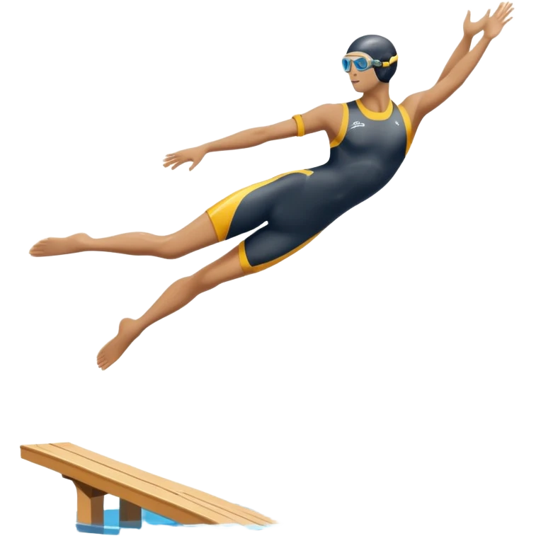 An icon showing a diver captured mid-air in a graceful pose above a pool, with a diving board behind and water below. Splash trails and motion lines emphasize precision and elegance. Transparent background highlights the beauty and focus of competitive diving. emoji