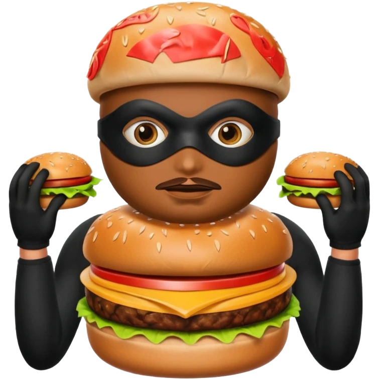 Burglar in the shape of a burger  brown skin emoji