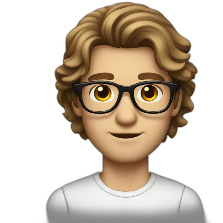 male caucausian designer with long brown hair and black rimmed glasses emoji