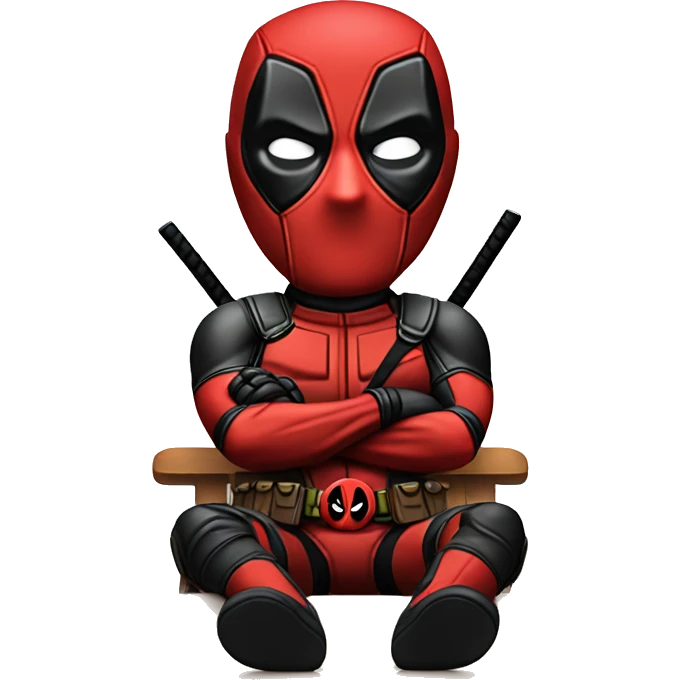 Cute Deadpool sitting at a desk, front view emoji