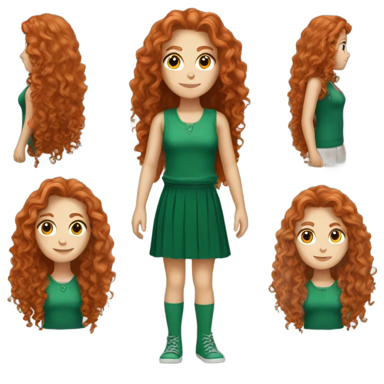 White Girl with long curly red hair wearing green white skin  emoji