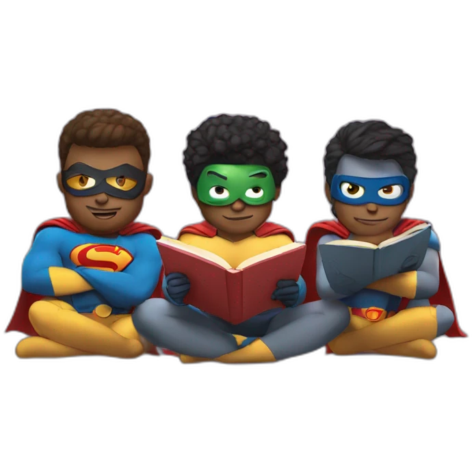 three superheroes reading books emoji