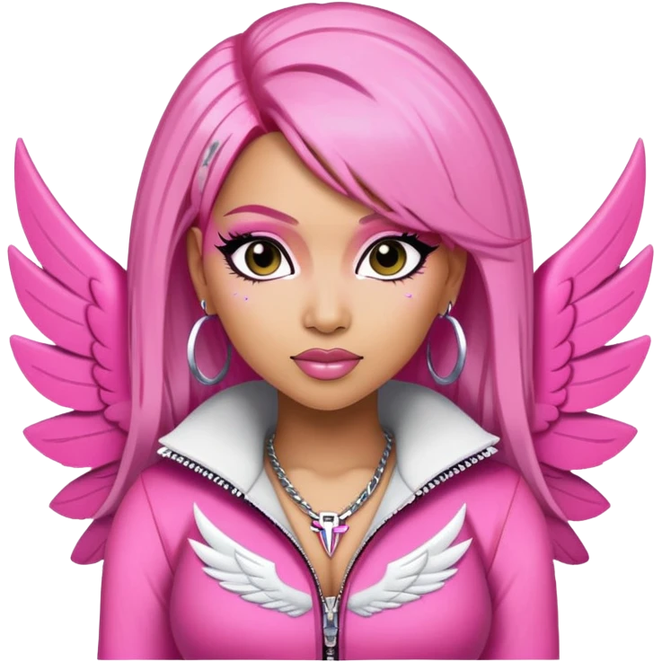 Nicki Minaj pink hair, winged eyeliner, super bass outfit  emoji