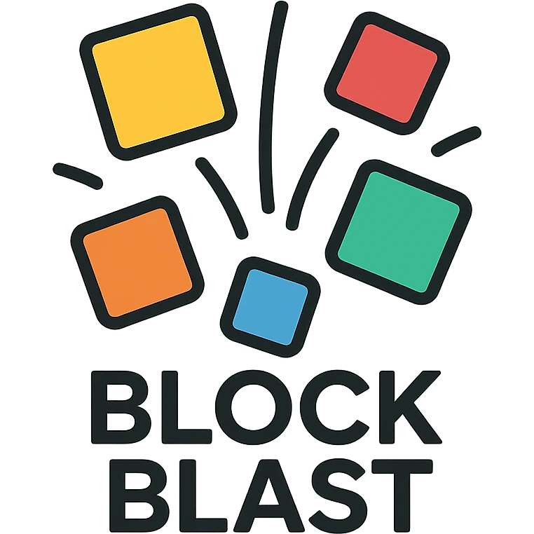 modern logo for Block Blast, abstract blocks exploding outward, clean lines, vibrant palette emoji