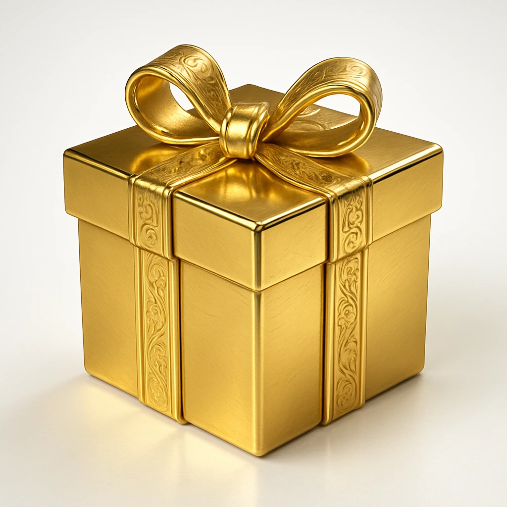 a shiny gold gift box in gold object style emoji