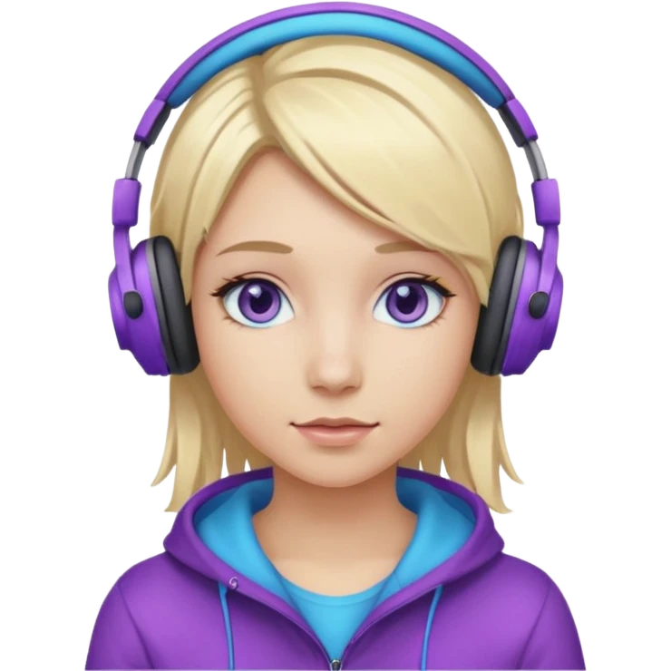 girl blond hair with purple highlights in hair blue eyes and wearing headphones emoji