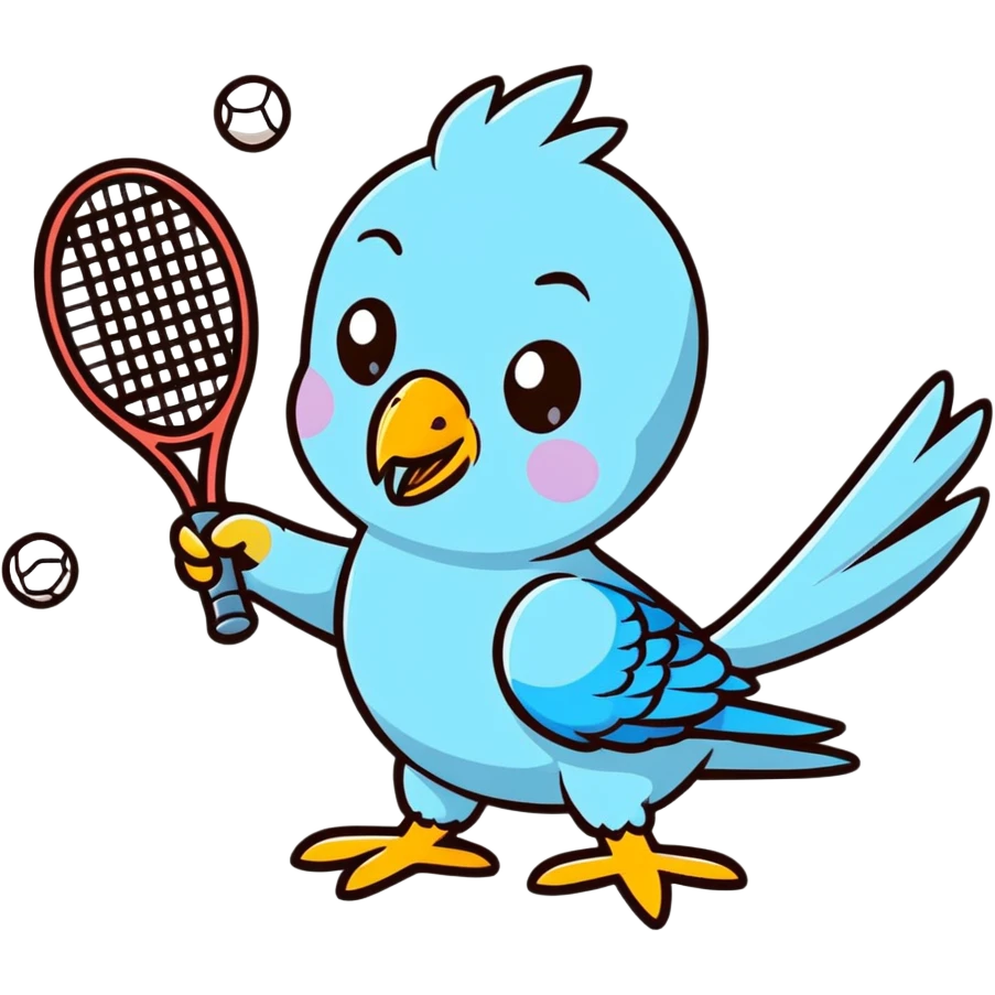 A blue and yellow parakeet playing tennis ￼ emoji