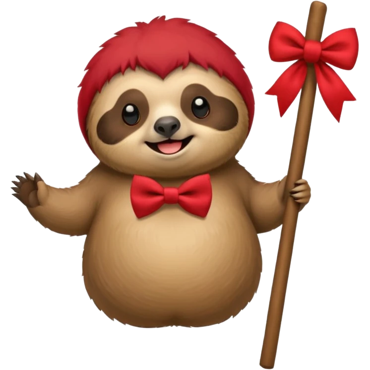 cute fat Sloth on stick, red bow tie emoji