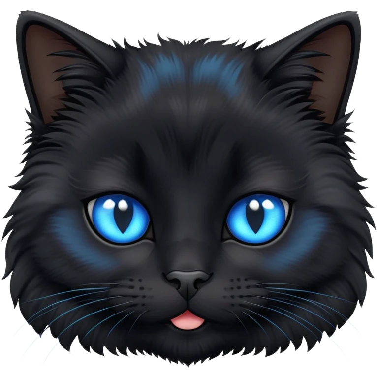 fluffy black cat face with bright blue eyes emoji
