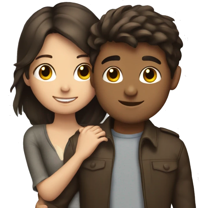 Brunette girl hugging a brunette boy emoji