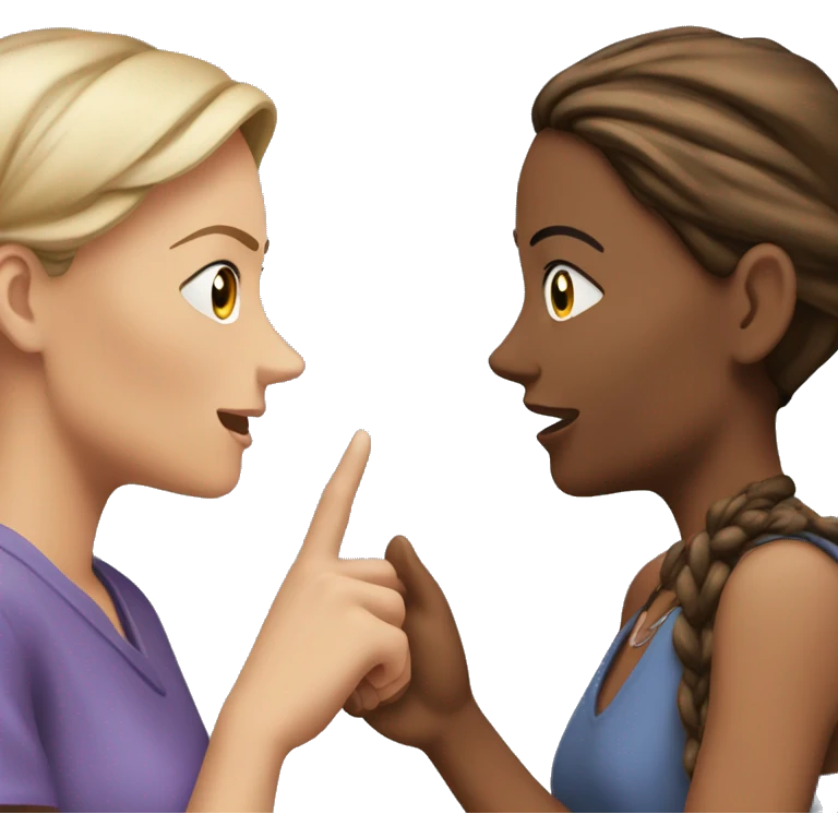 one woman saying something into the ear of another woman closing by hand emoji