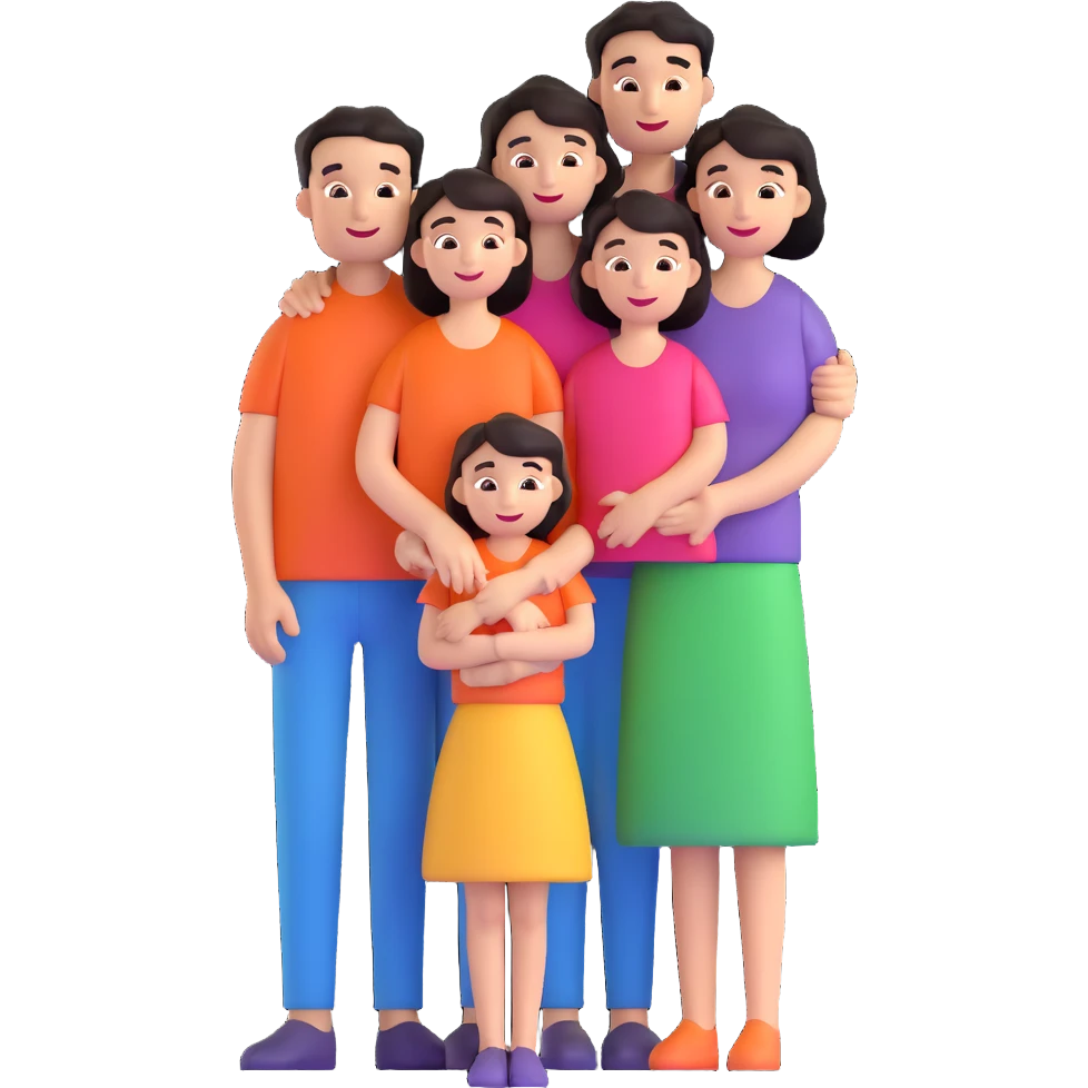 cheerful family of four hugging emoji