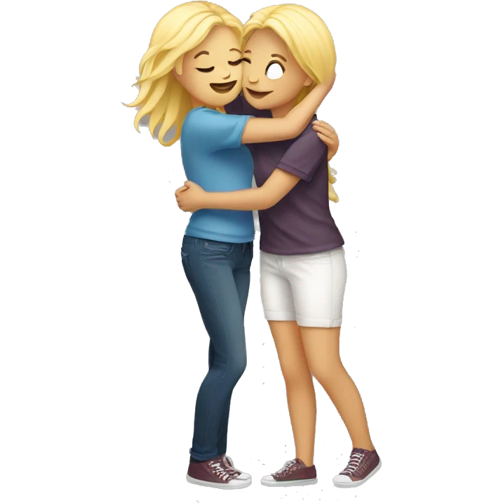 two blonde friends hugging each other full body  emoji