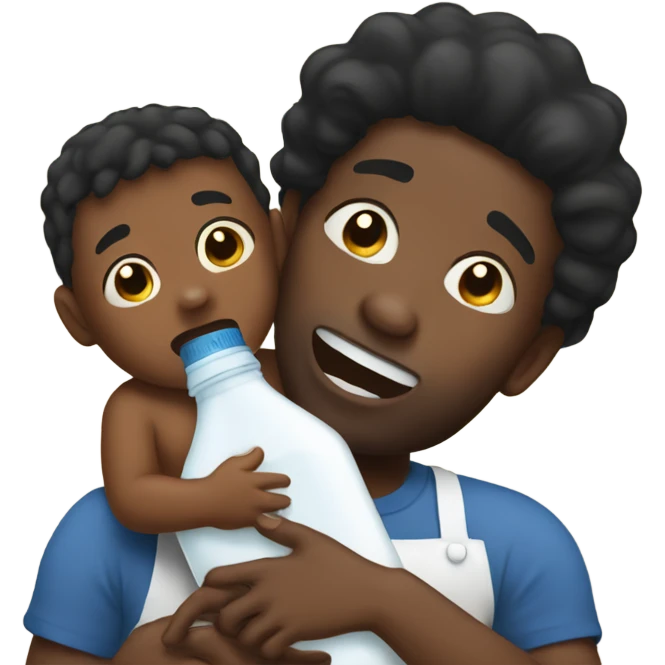A black man holding milk, and his baby crying in the background emoji