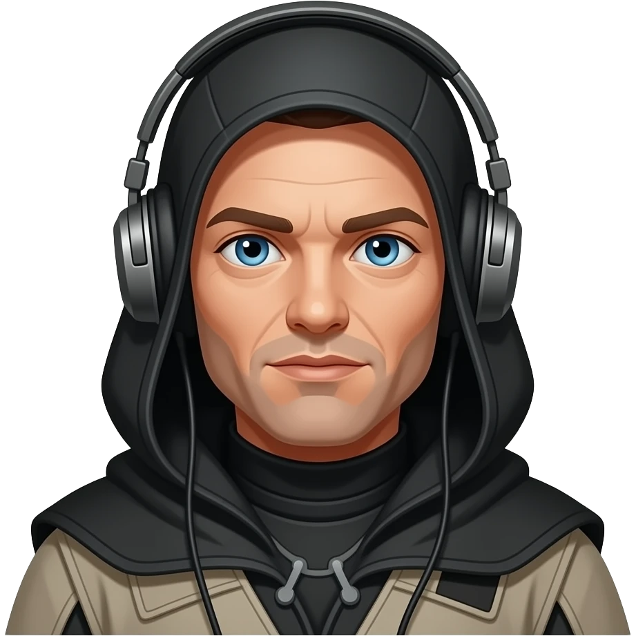 paul atreides  blue eyes with black beigehood in dune with headphone garniture emoji