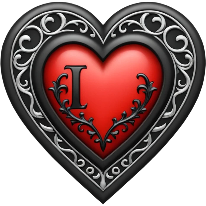 Can you make a heart with a gothic design, I want black and blood red colors . I want the letter I in the middle of the heart emoji