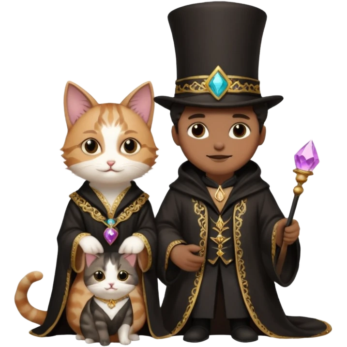 magician couple and their pet cat emoji