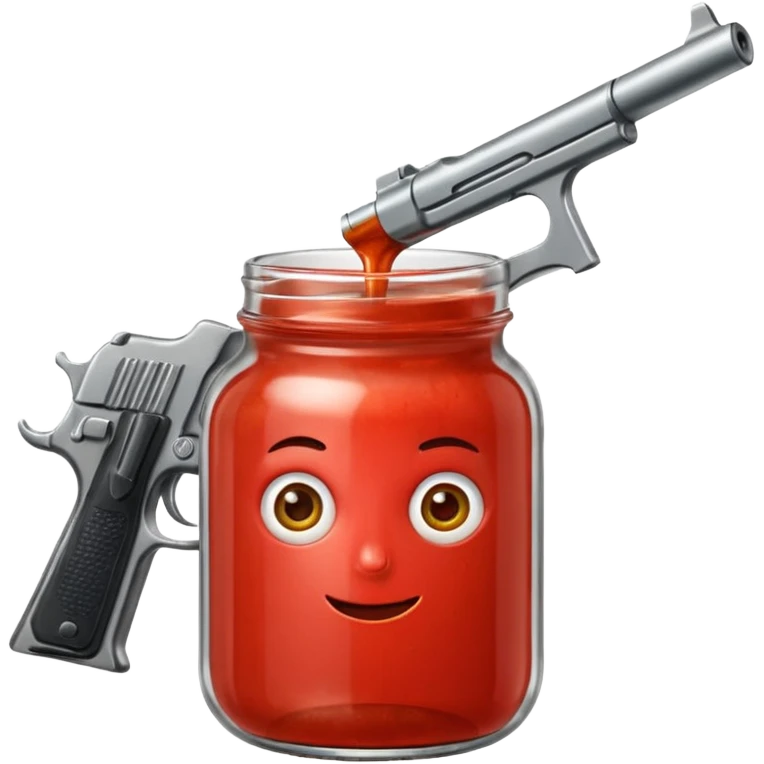 Jar of pasta sauce holding a gun  emoji
