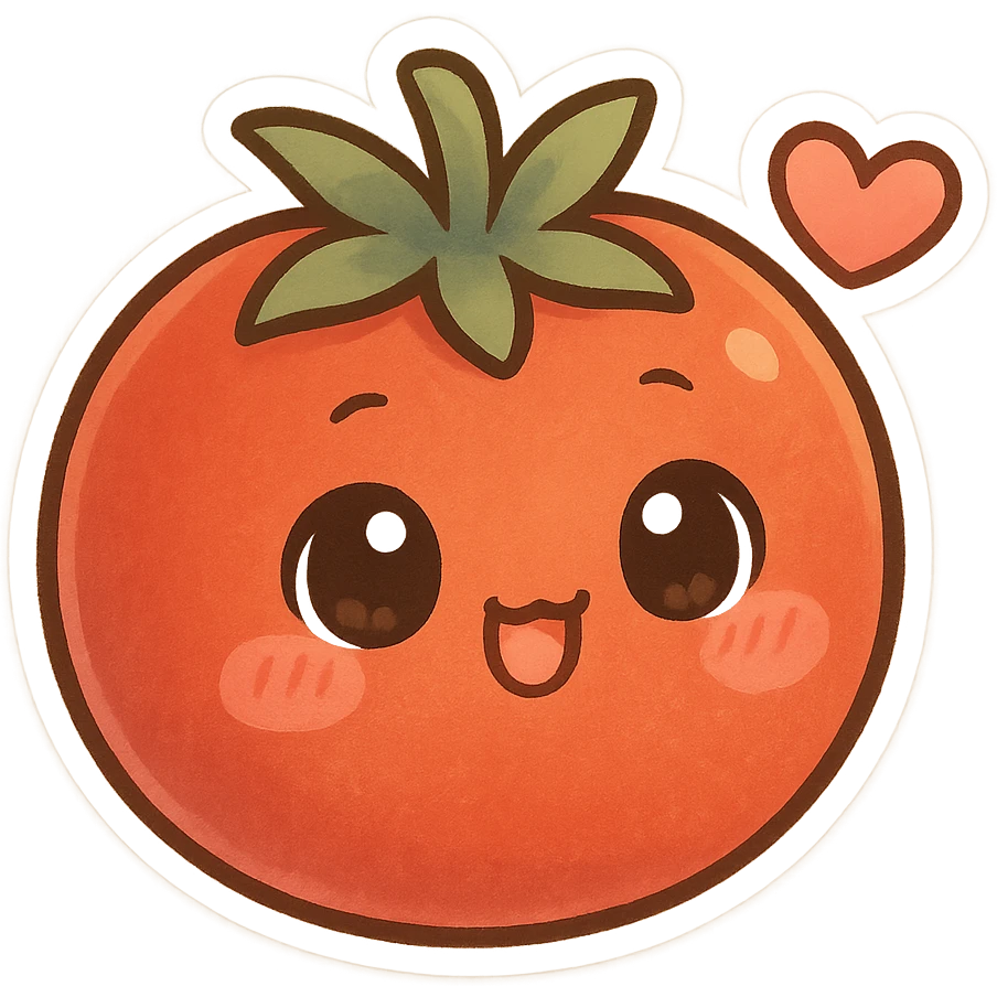 chibi sticker-style tomato with a heart accent, cute and exaggerated emoji