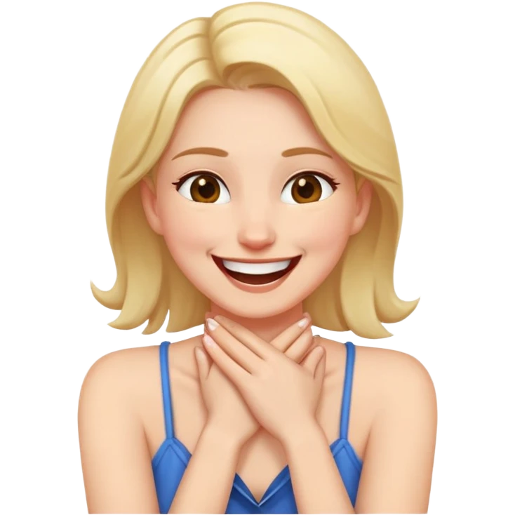 a woman with her hands crossed in front of her neck laughing emoji