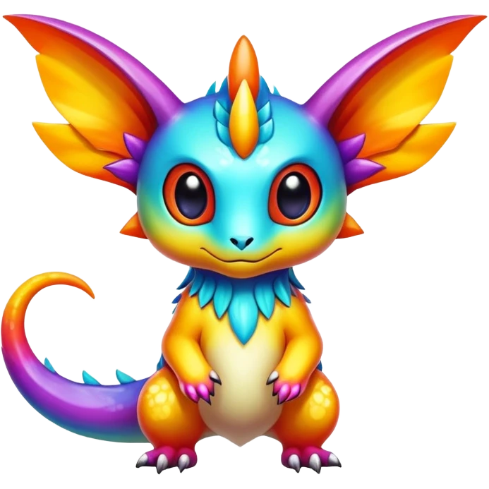 Exotic shiny rare multi-colored epic cute Fakémon-creature, full body, with random markings emoji