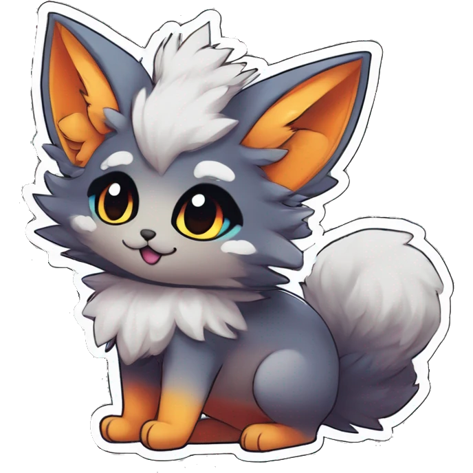 Anthro Fluffy Cool Cute Magical Elemental Shiny Colorful Neon Vibrant Colors Sparkle Kemono-style Chibi Fantasy-Animal-Fakémon-Pokémon-Hybrid Fur Sona Aesthetic Full Body Sticker emoji