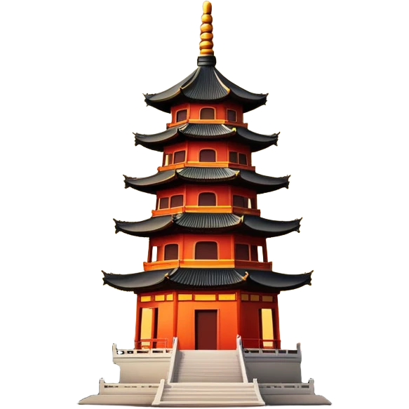 Leifeng Pagoda in the Sunset, West Lake Hangzhou, simplified emoji style, traditional Chinese pagoda with sunset glow, cartoon style emoji