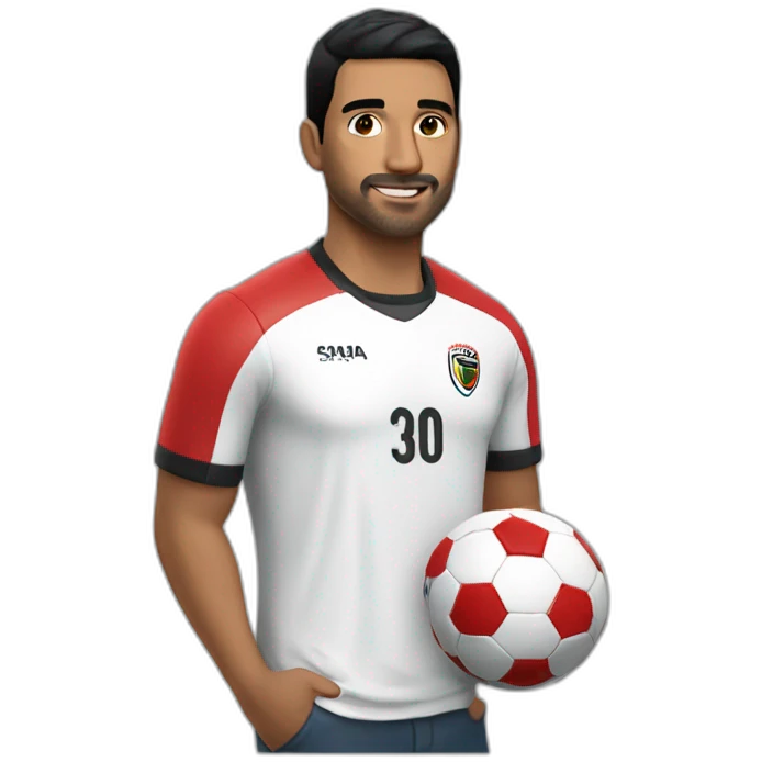 A man with 30 years old with a moderna black hair dressing a football tshirt of são paulo football club  emoji
