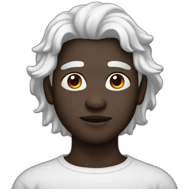 only obove neck structure of human with dark skin and round face with small eyes and long white hair emoji