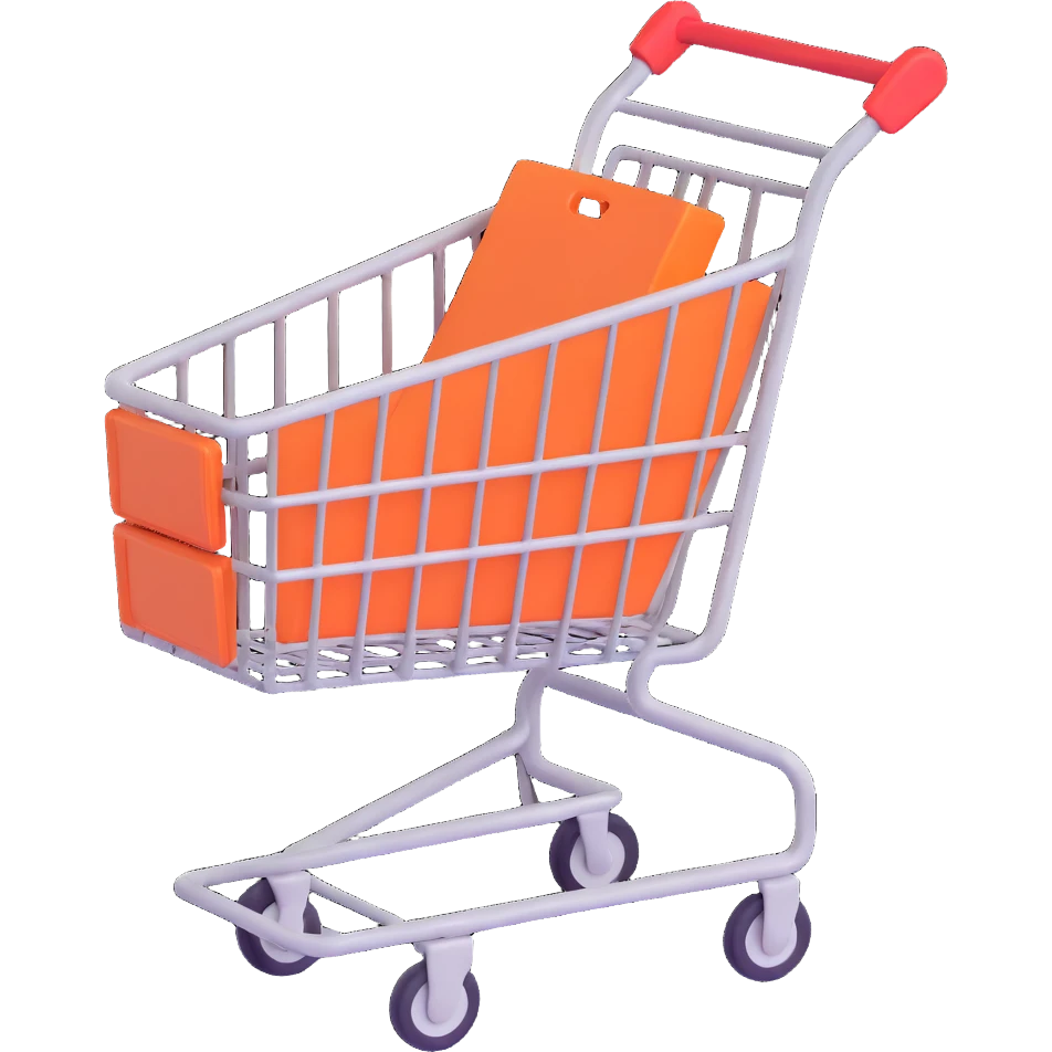 e-commerce emoji, high fidelity, smooth edges, shopping cart emoji