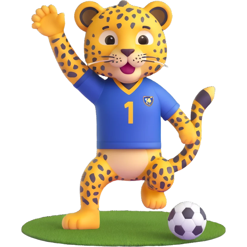leopard celebrating a goal, wearing a navy soccer uniform emoji