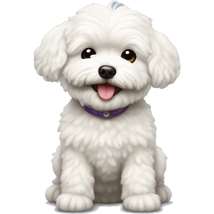 White dog Maltipoo wity smile  emoji