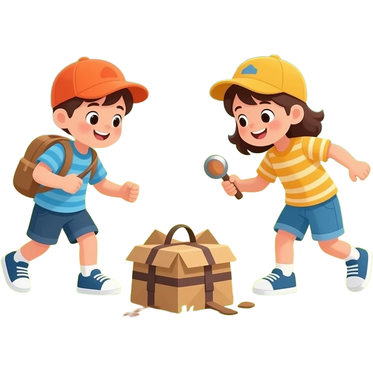 kids playing scavenger hunt in the park emoji