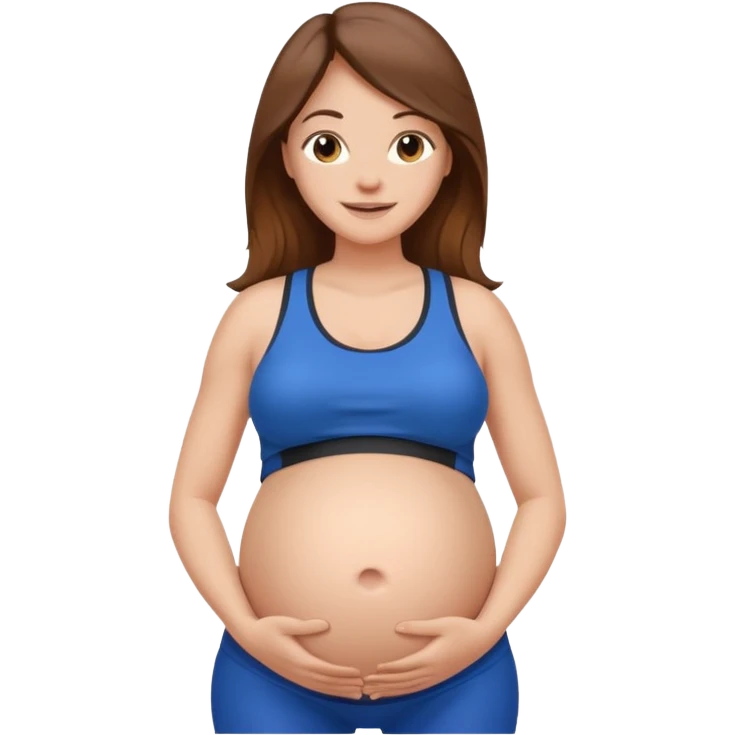 "Pregnant woman with visible belly skin, wearing sportswear, with long brown hair and fair skin."
 emoji
